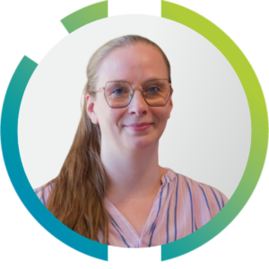 Headshot of Sarah Belderbos in Oncodesign Services circle.